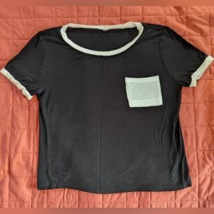 Black t-shirt with white detailing